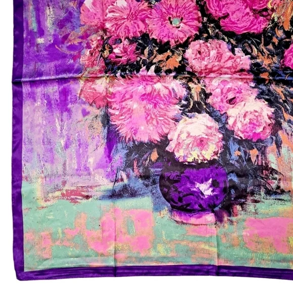 Square Satin Floral Print Neck Scarf Boho oversized oil painting 💖2/$30 - Picture 4 of 16